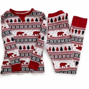 Kids PJ Set pajamas red white size 6 fair isle